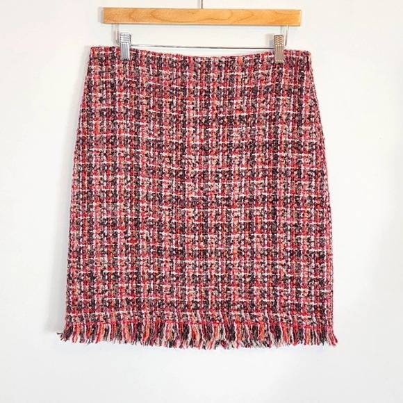 Talbots Tweed Boucle Fringe Wool Blend Pink Multi A Line Skirt Size 6 - Picture 2 of 10